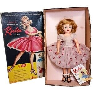 Vintage 1950's Ideal Miss Revlon Blonde 18" Doll Kissing Pink Original Box & Tag